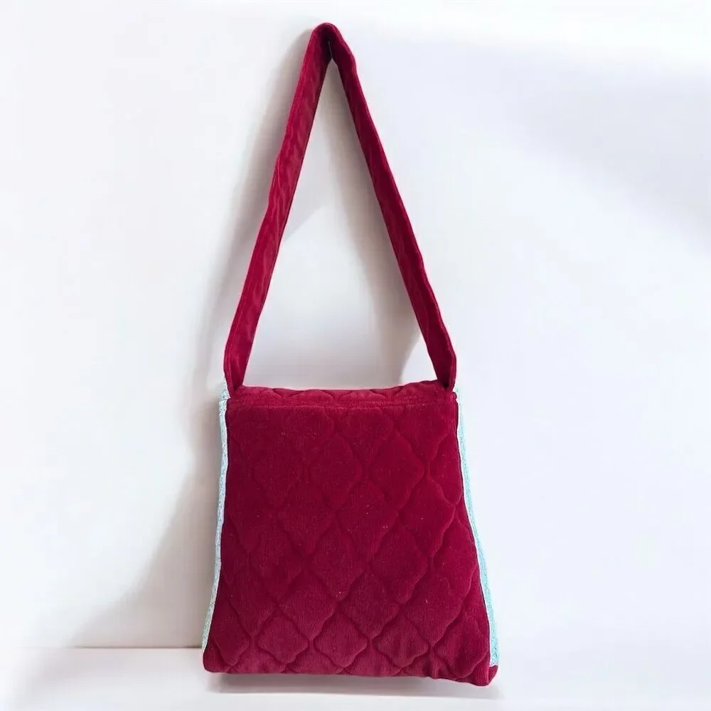 Carpet Bags of America Vintage 1960’s Red Quilted Floral Ribbon Shoulder Bag